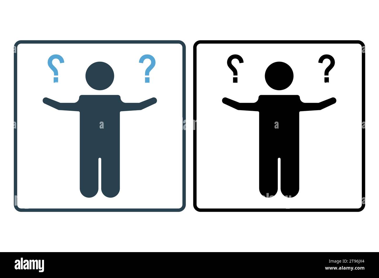 uncertain icon. human and question mark. icon related to confusion. solid icon style. simple vector design editable Stock Vector