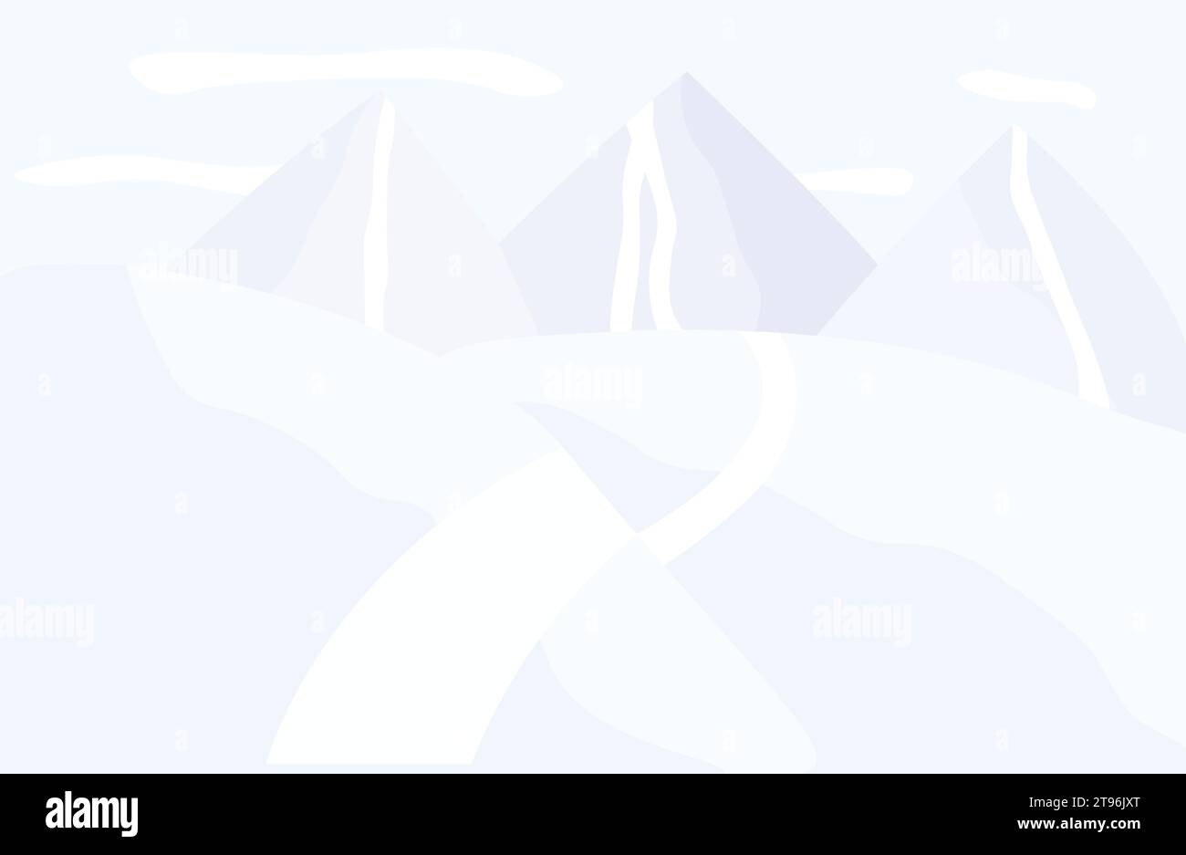 Winter mountains landscape illustration. Light blue colored simple