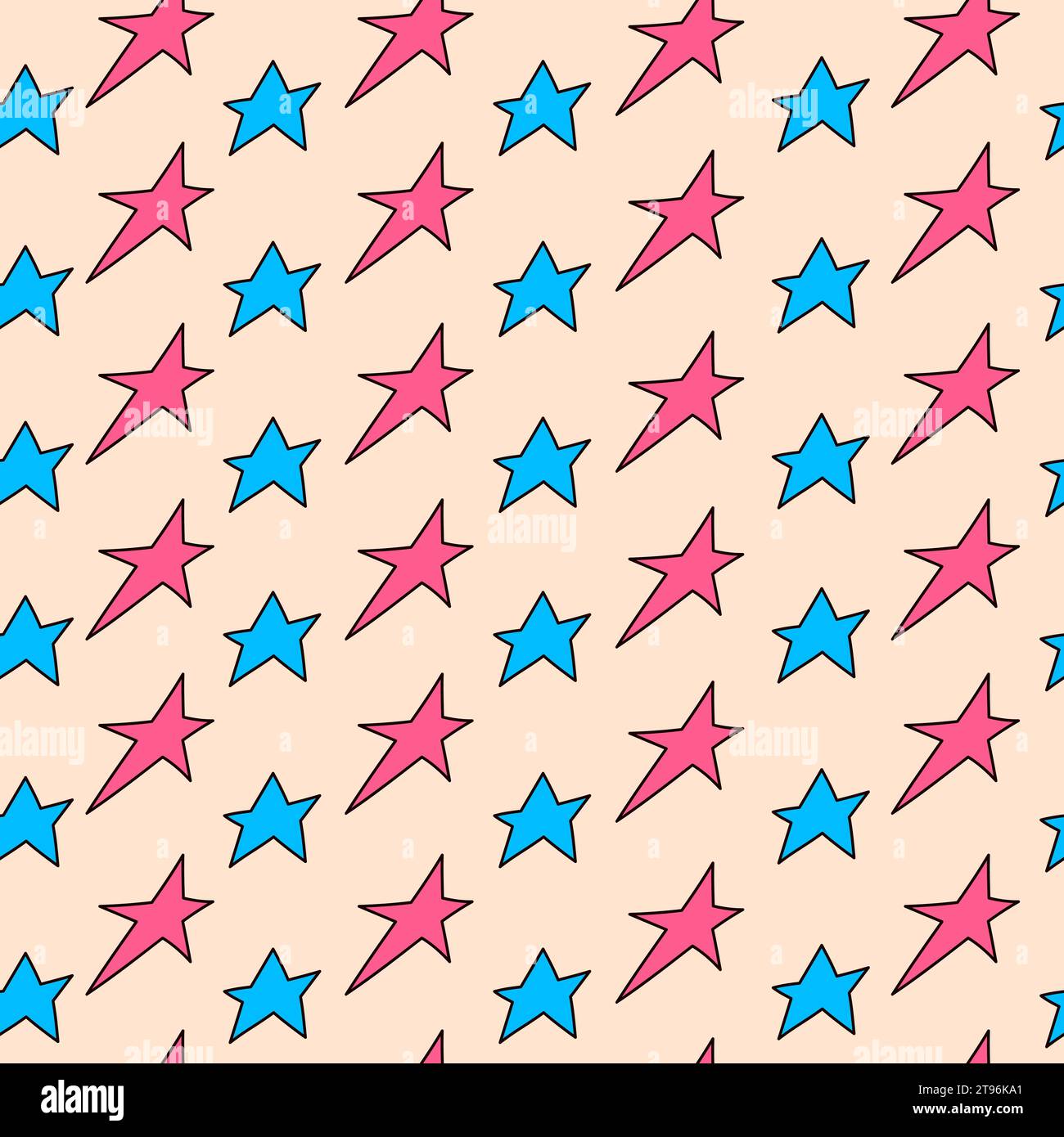 Seamless stars pattern in doodle style. Pink and blue shapes. Vector ...