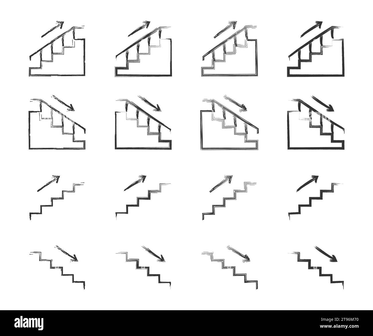 Hand drawn stairs up and down icon set. Vector illustration Stock Vector