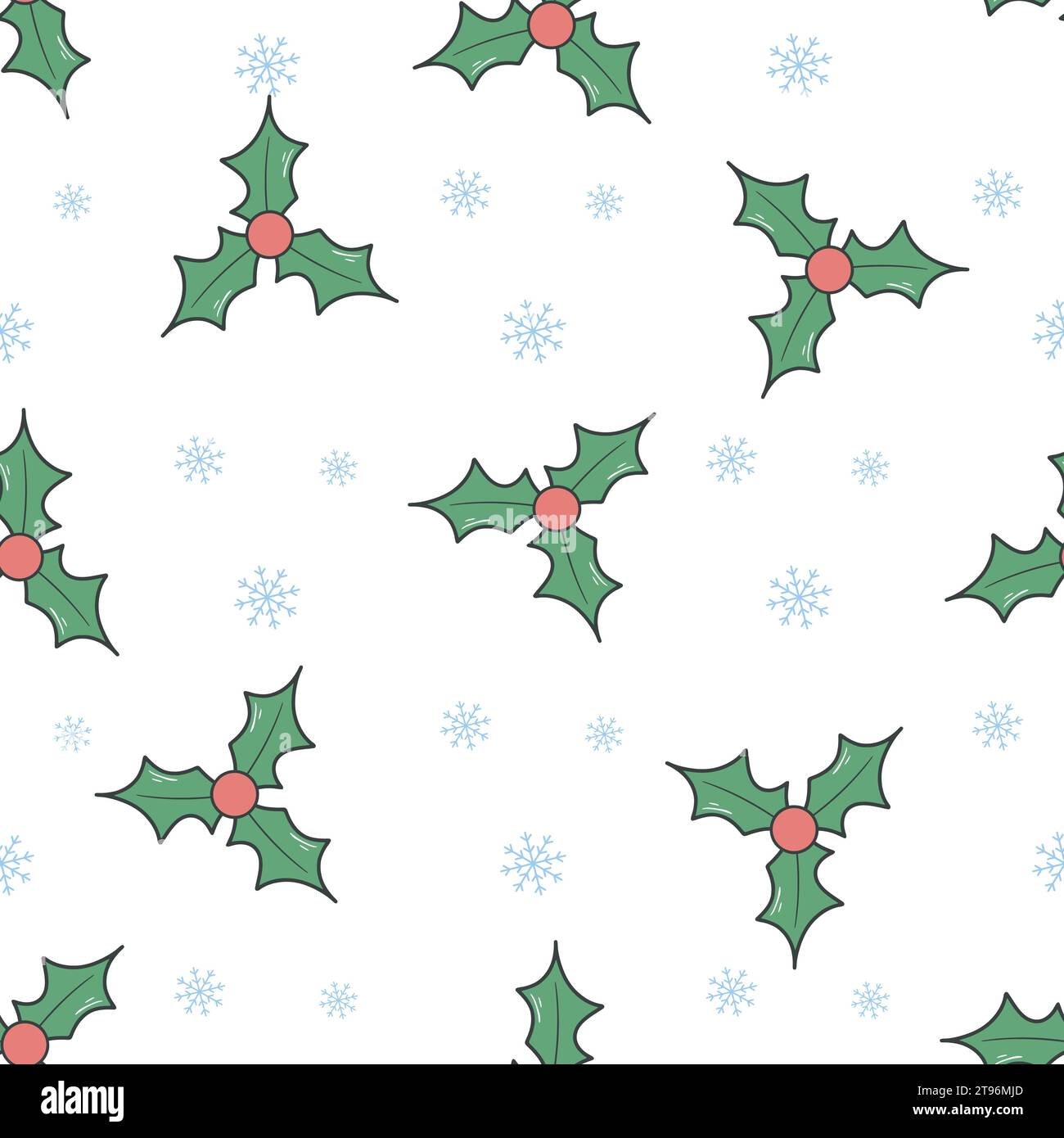 Christmas holly with berries and snowflakes seamless pattern. Festive ...