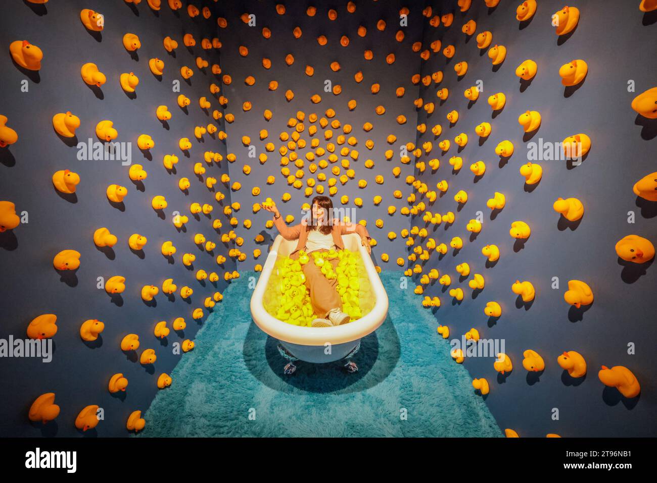 London UK 23 November 2023 Duck Bath, In this multi-sensory experience, visitors will travel through fantastical landscapes and into imaginary metaverses filled with unique optical illusions and photo opportunities. Bubble Planet opens to the public in November at Fulton Road 20, Wembley.Paul Quezada-Neiman/Alamy Live News, In this multi-sensory experience, visitors will travel through fantastical landscapes and into imaginary metaverses filled with unique optical illusions and photo opportunities. Bubble Planet opens to the public in November at Fulton Road 20, Wembley.Paul Quezada-Neiman/Al Stock Photo