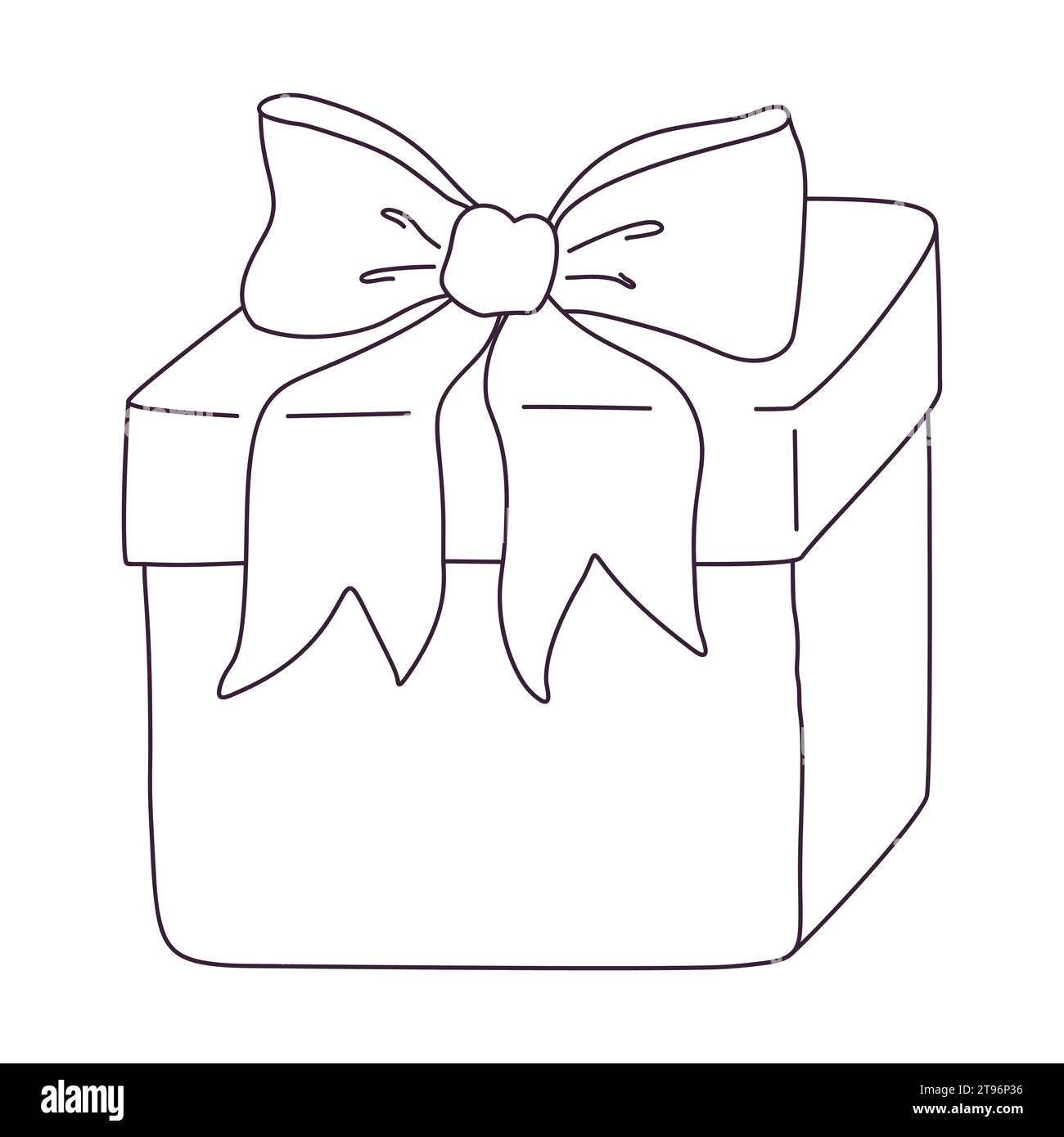 gift icon set. Color simple present box with ribbon. Hand drawing . Doodle  style black ink. different variations Stock Vector