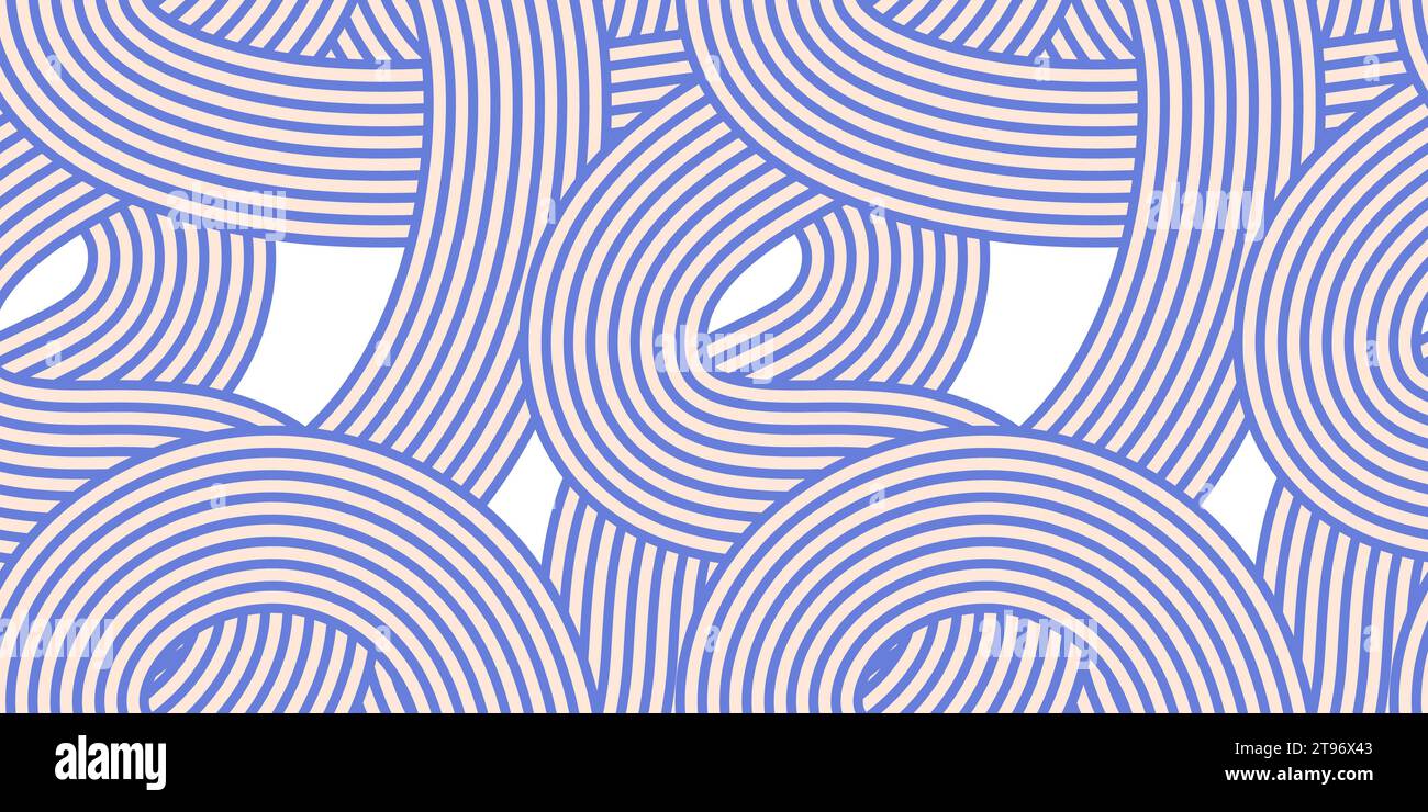 Noodle ramen seamless pattern. Repeated background with blue bold waves lines Stock Vector