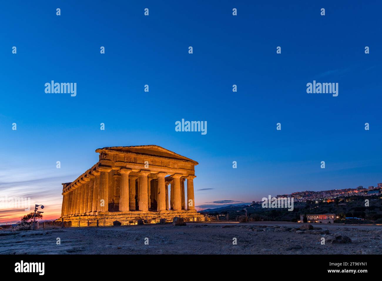 Concord temple at dusk. Valley of the Temples, Sicily Stock Photo