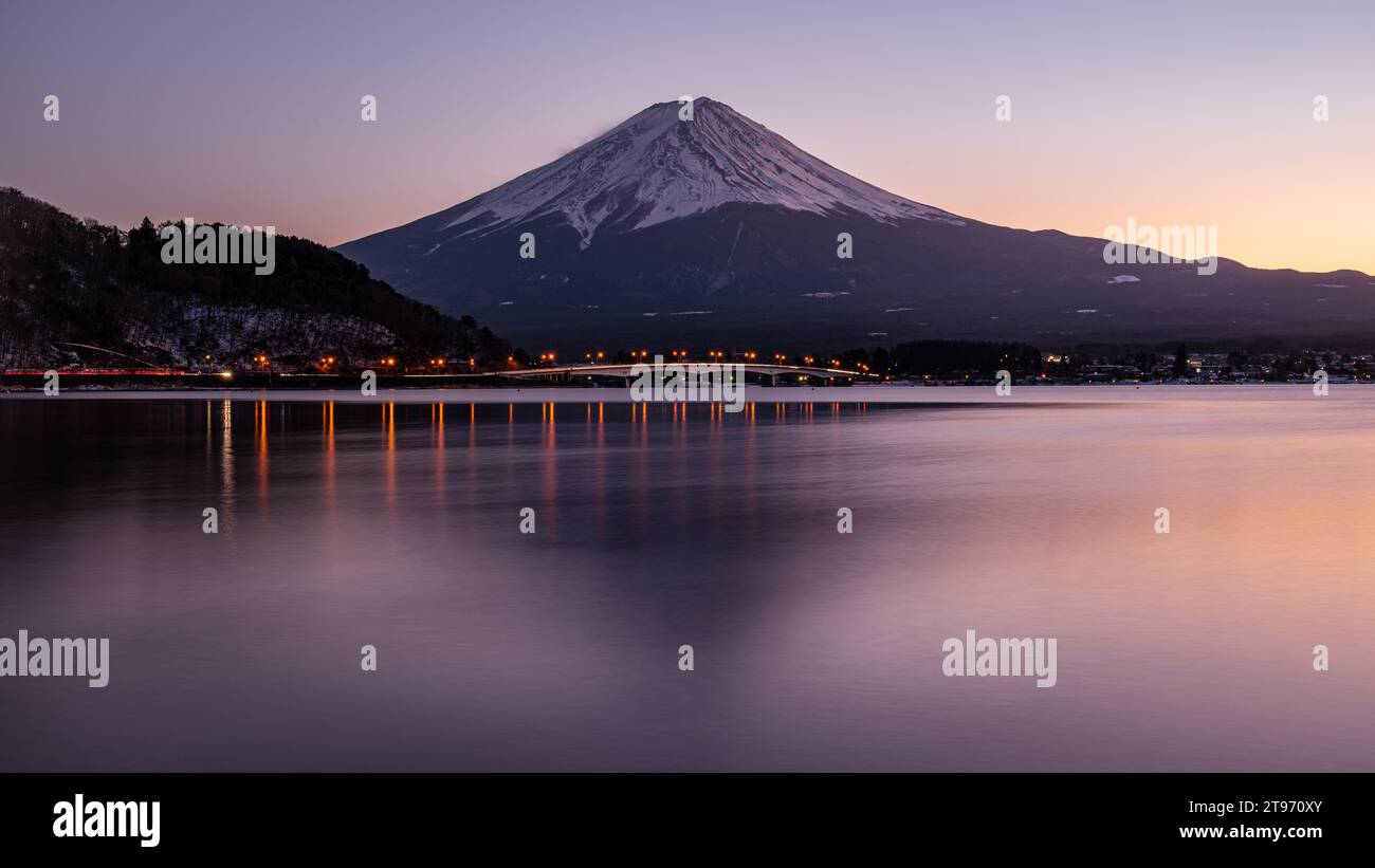 Mount fuji and kawaguchi lake during sunset Stock Photo