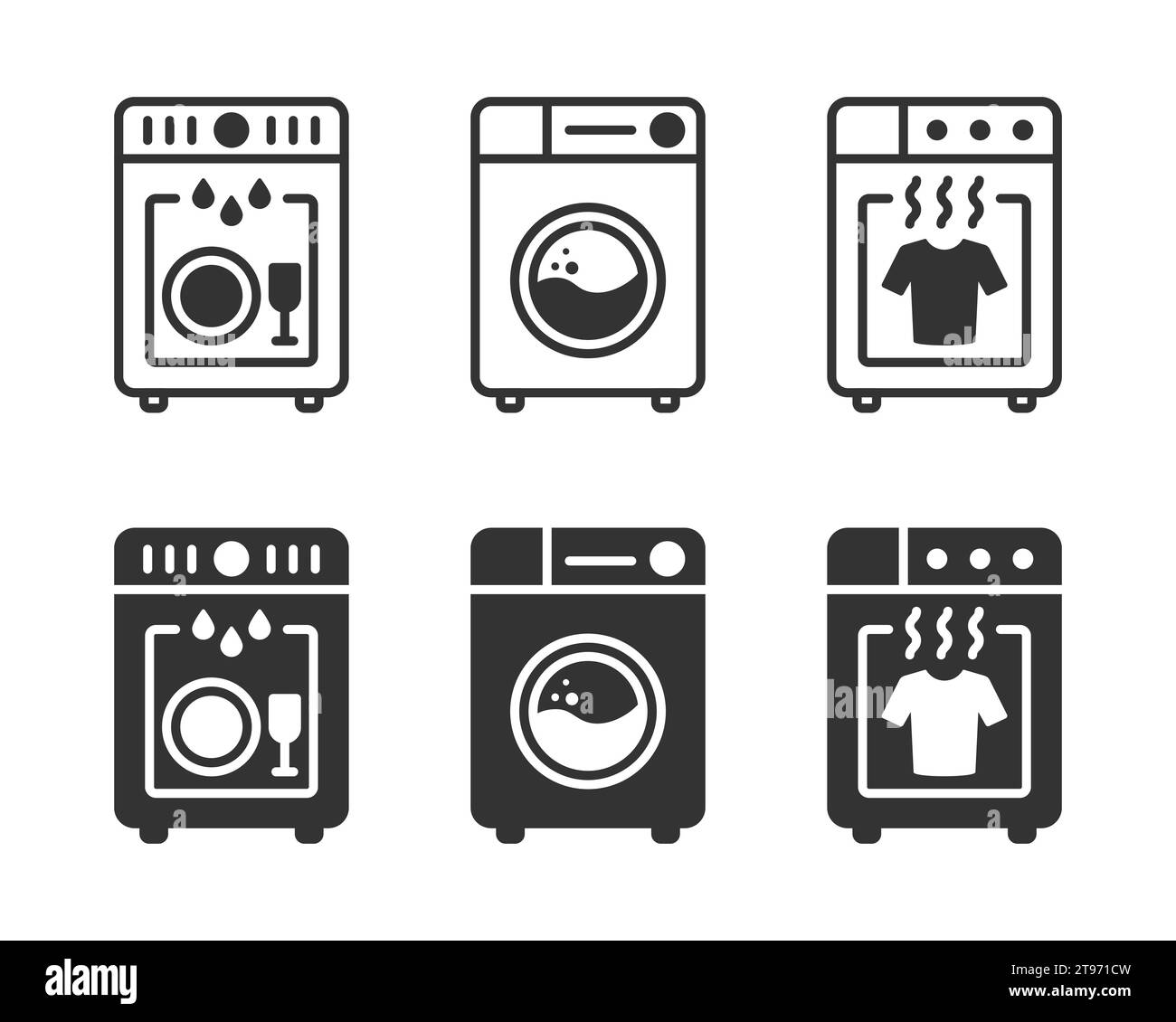 Clothes dryer icon. Washing machine icon. Dishwasher icon. Vector