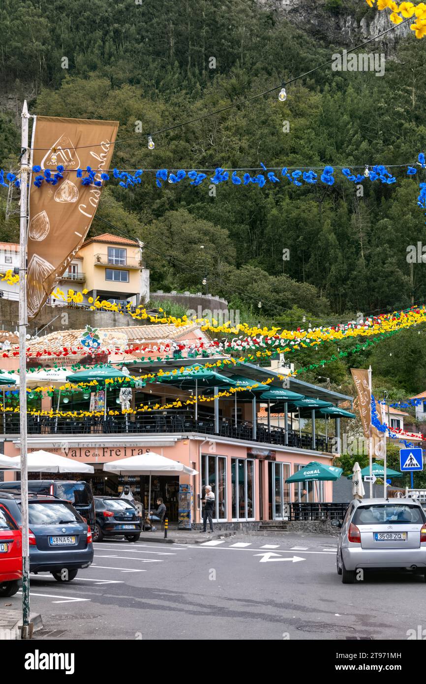 Small village and shopping area in Curral das Freiras, Madeira, Funchal, Portugal Stock Photo