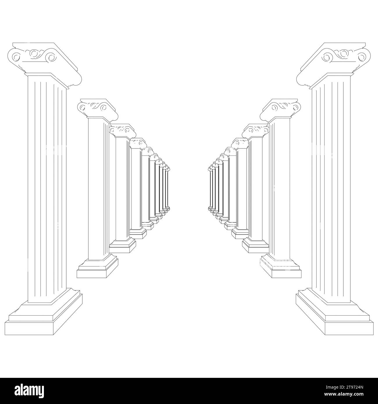 column hall outline. Gorgeous corridor with columns. Vector illustration Stock Vector