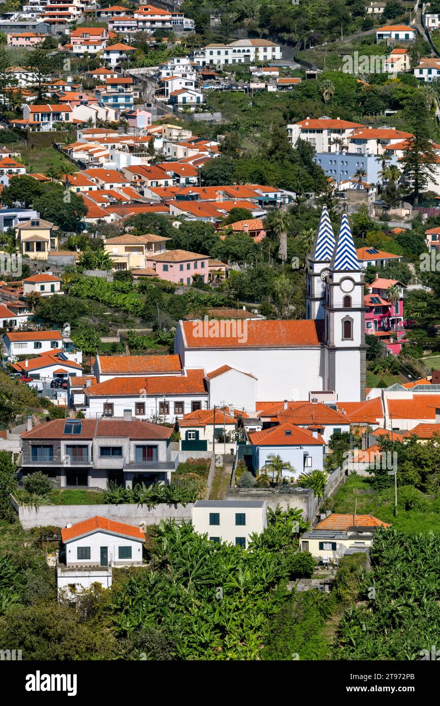 Views  of Santo Antonio Church Madeira and across to Funchal Madeira from Pico dos Barcelos Viewpoint Portugal Stock Photo