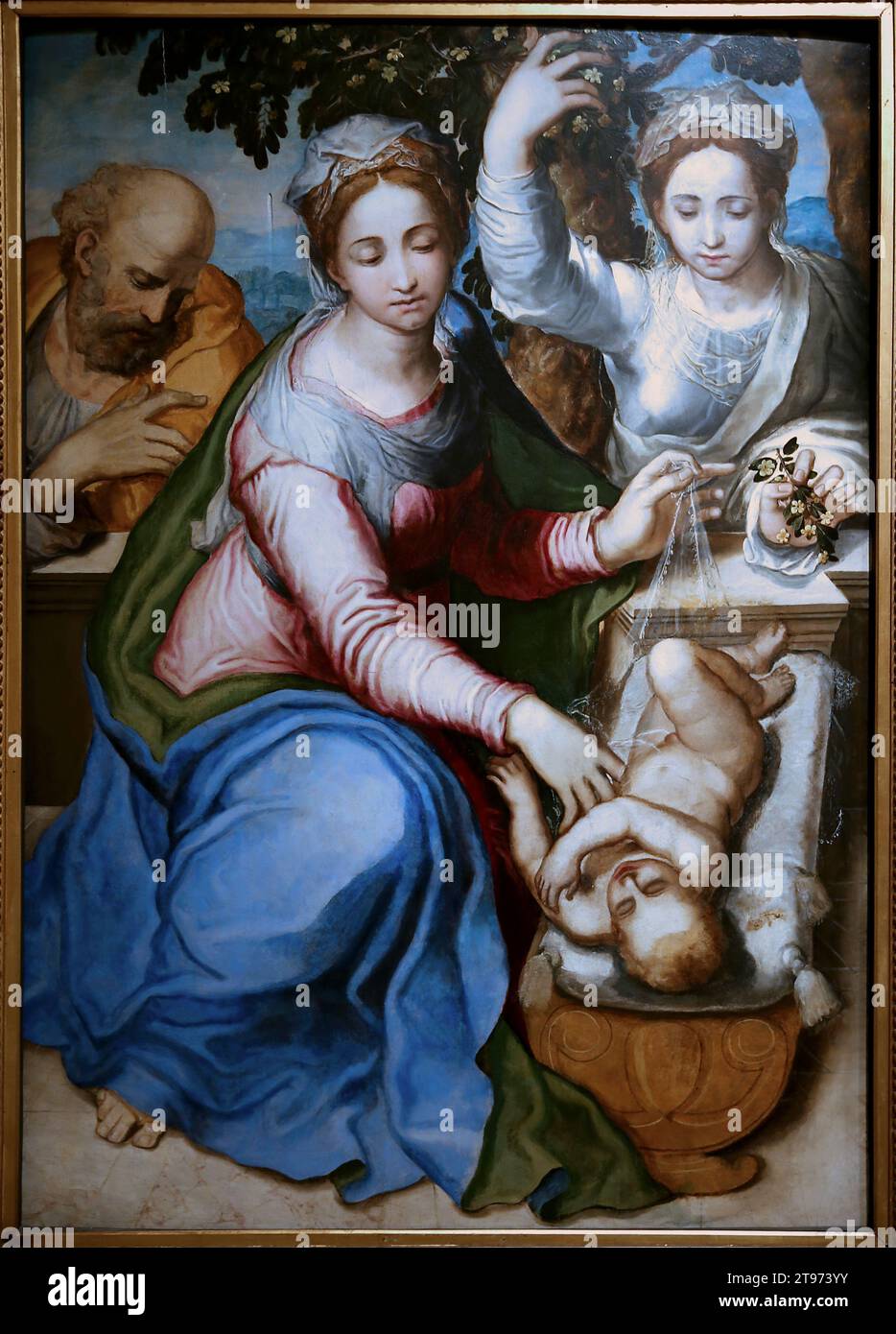 Holy Family and a Saint. C. 1560. Oil on panel. Marco Pino, Marco da Siena (1521 - 1583). Museum of Montserrat, Catalonia, Spain. Stock Photo