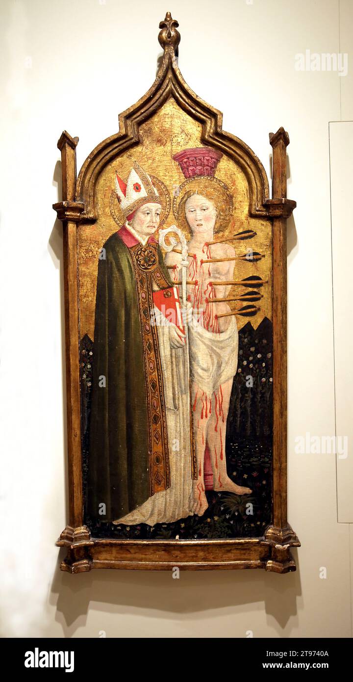 Saints Fabian and Sebastian. Paintig by Benedetto Bonfigli (1420-1496). Museum of Montserrat, Catalonia. Stock Photo