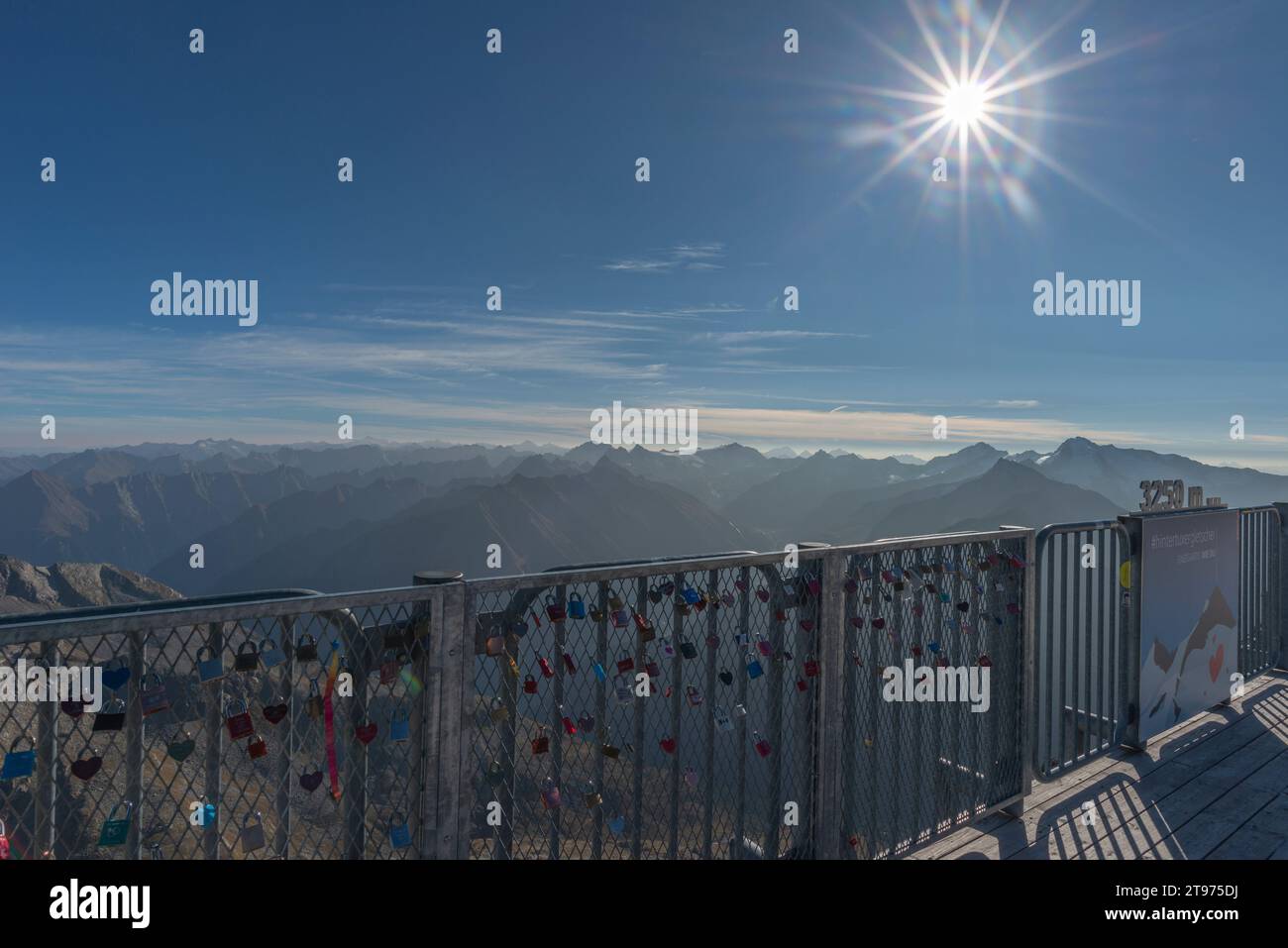 Viewing platform on 3,250m asl, Hintertuxer Gletscher or Hintertux Glacier,  Hintertux, tuxer valley, Zillertar Alps, Tyrol, Austria, Stock Photo