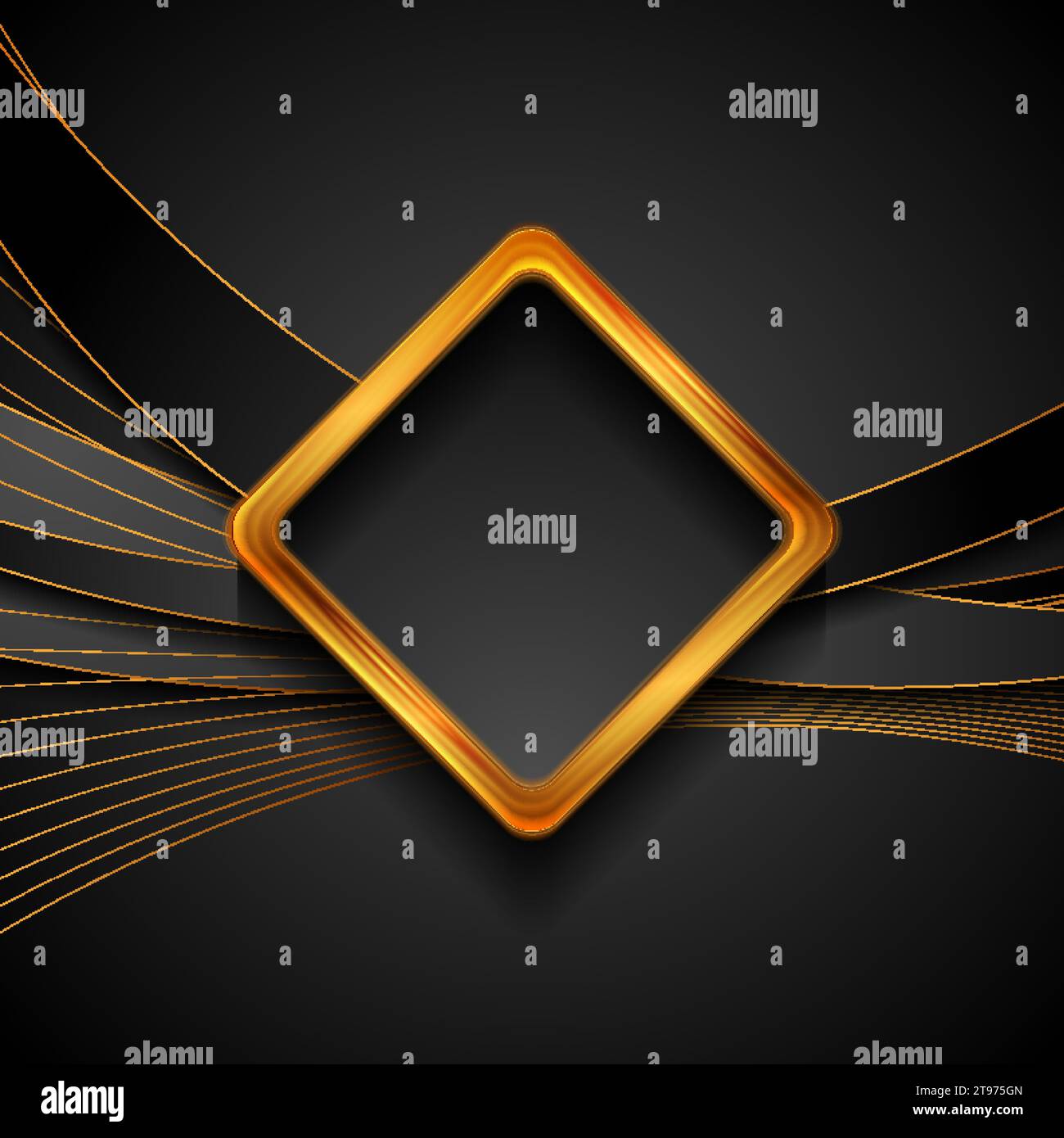 Black waves and golden lines with glossy square abstract background ...