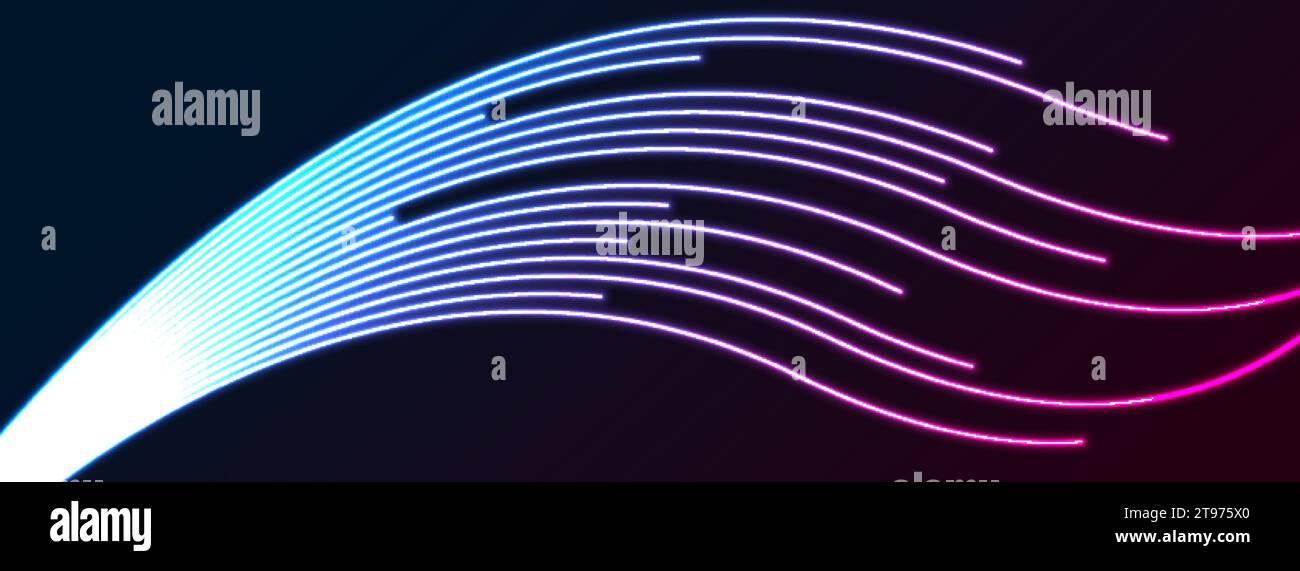 Blue and ultraviolet neon curved wavy lines abstract tech background ...