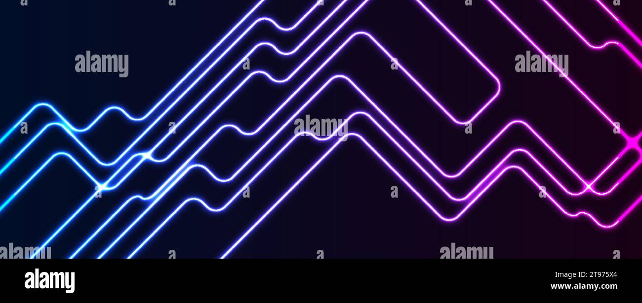 Blue and purple neon laser curved lines abstract tech background ...