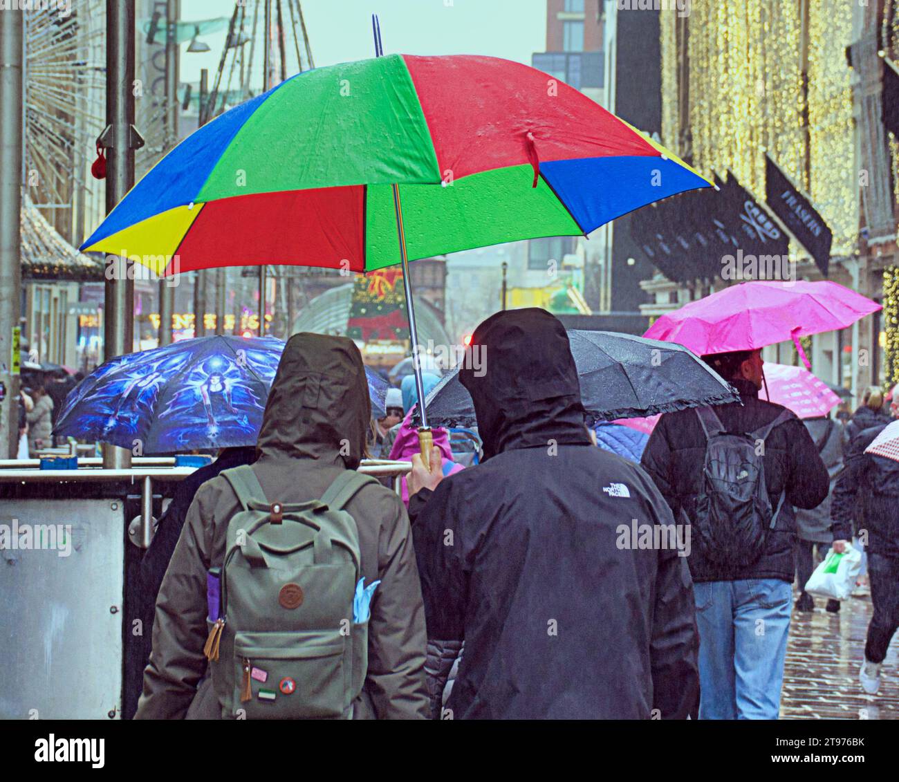 Glasgow, Scotland, UK. 23rd November, 2023. UK Weather:  Rain saw a proliferation of umbrellas in the city . Credit Gerard Ferry/Alamy Live News Stock Photo