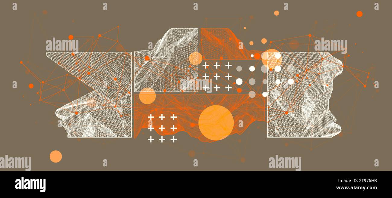 Modern science or technology elements in square. Trendy abstract background. Surface illustration. Hand drawn vector art. Stock Vector