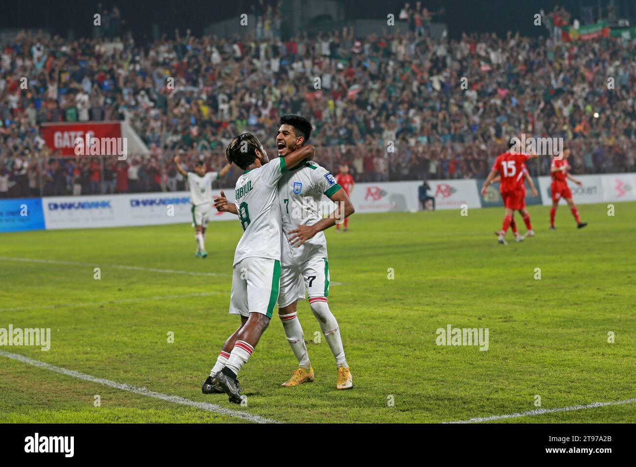 Sheikh Morsalin celebrates as his eye-catching goal helped Bangladesh earn a come-from-behind 1-1 draw against visiting Lebanon in a World Cup Qualifi Stock Photo