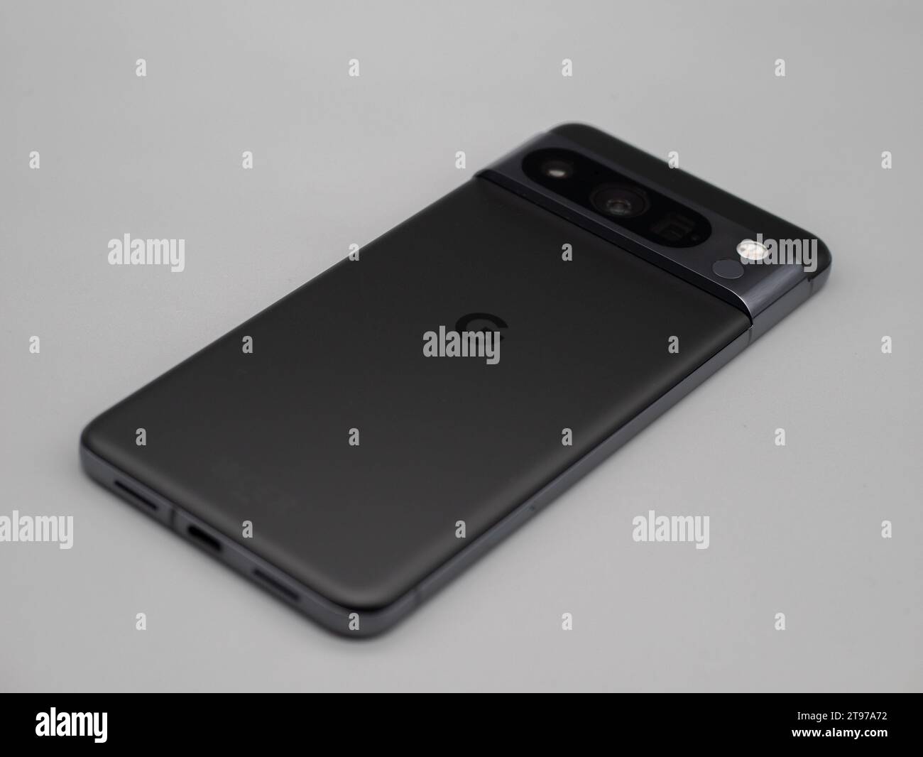 Leeds, UK - November 2023 - Google Pixel 8 Pro Back Obsidian Black Smartphone Stock Photo