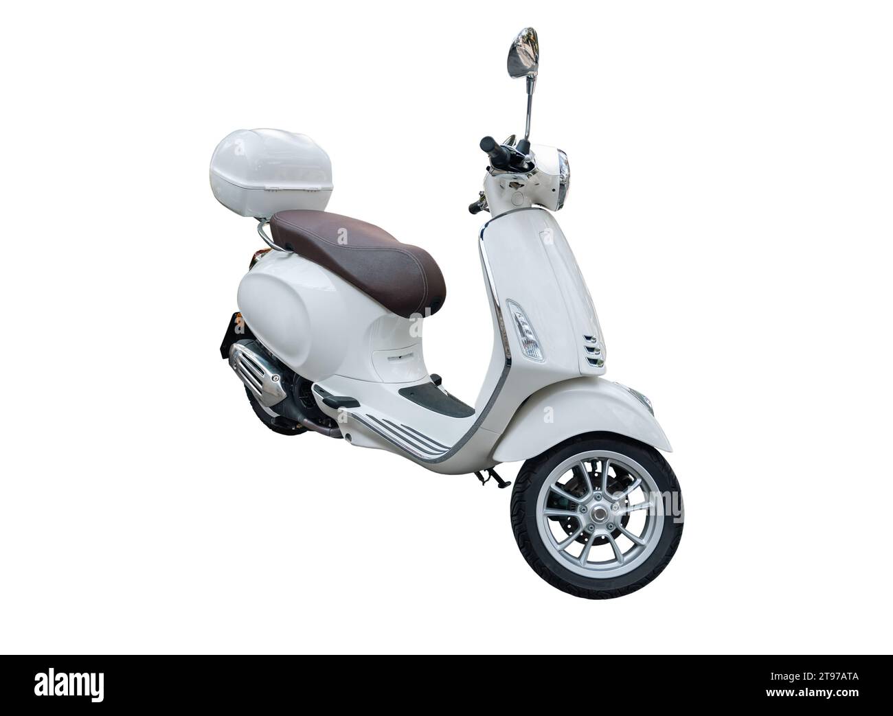 cute, white motor scooter isolated on white background Stock Photo