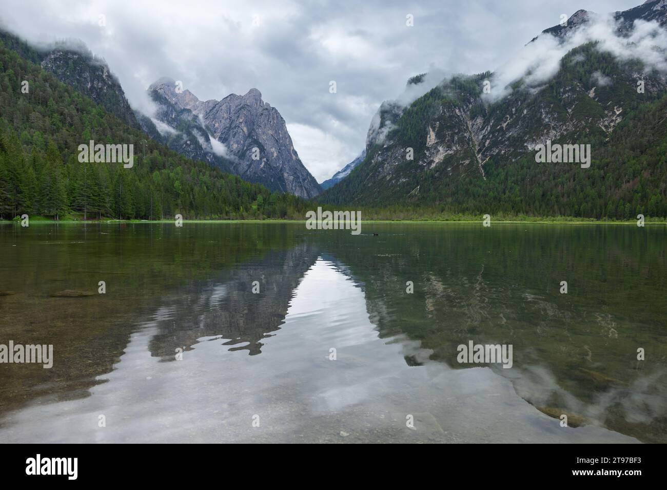 beautiful Lago di Dobbiaco in the Italian Alps Stock Photo