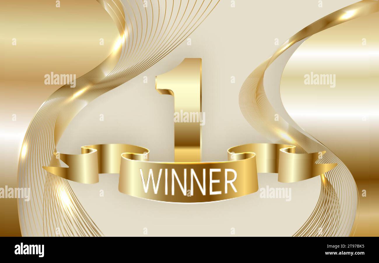 Winner banner. 1 place in competition. Shining golden number one with ...