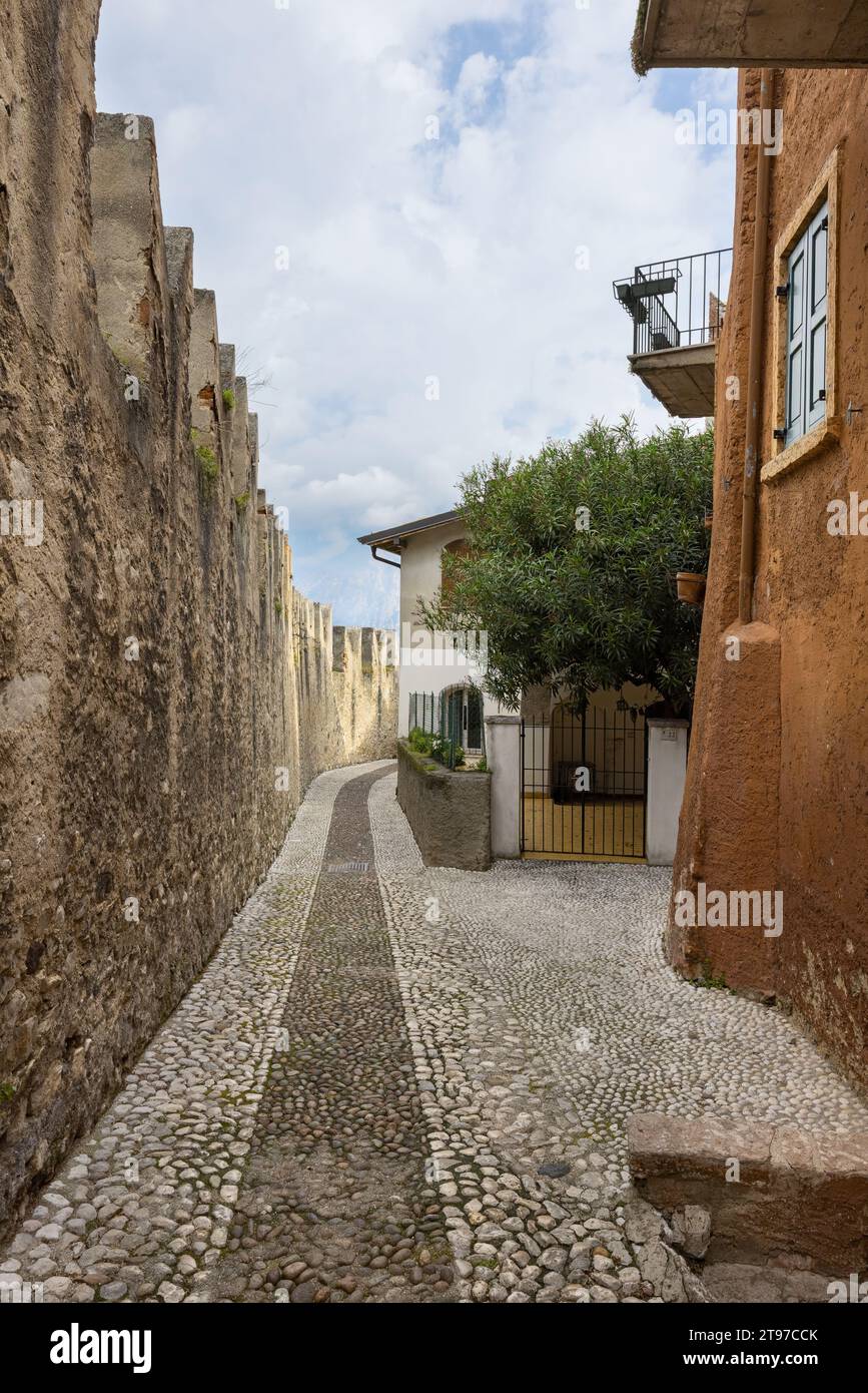 Old streets of Malcesine on the shores of Lake Garda in Italy Stock Photo