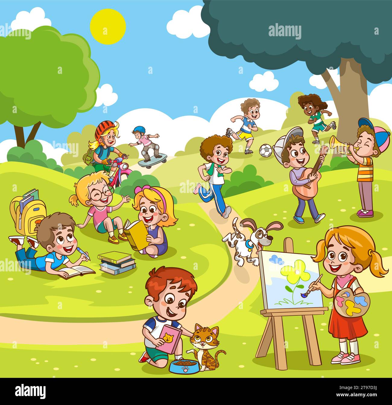 Vector illustration of happy kids playing in playground Stock Vector ...