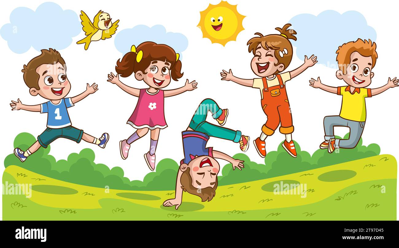 little kid play together with friend and feel happy vector Stock Vector