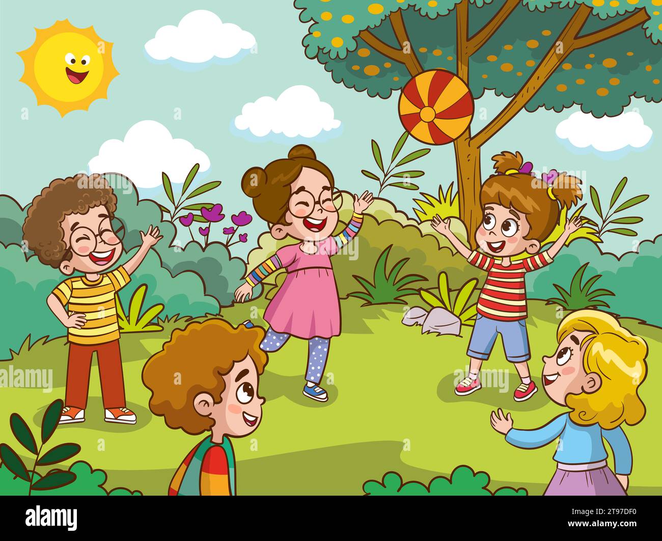 Vector illustration of happy kids playing in playground Stock Vector ...