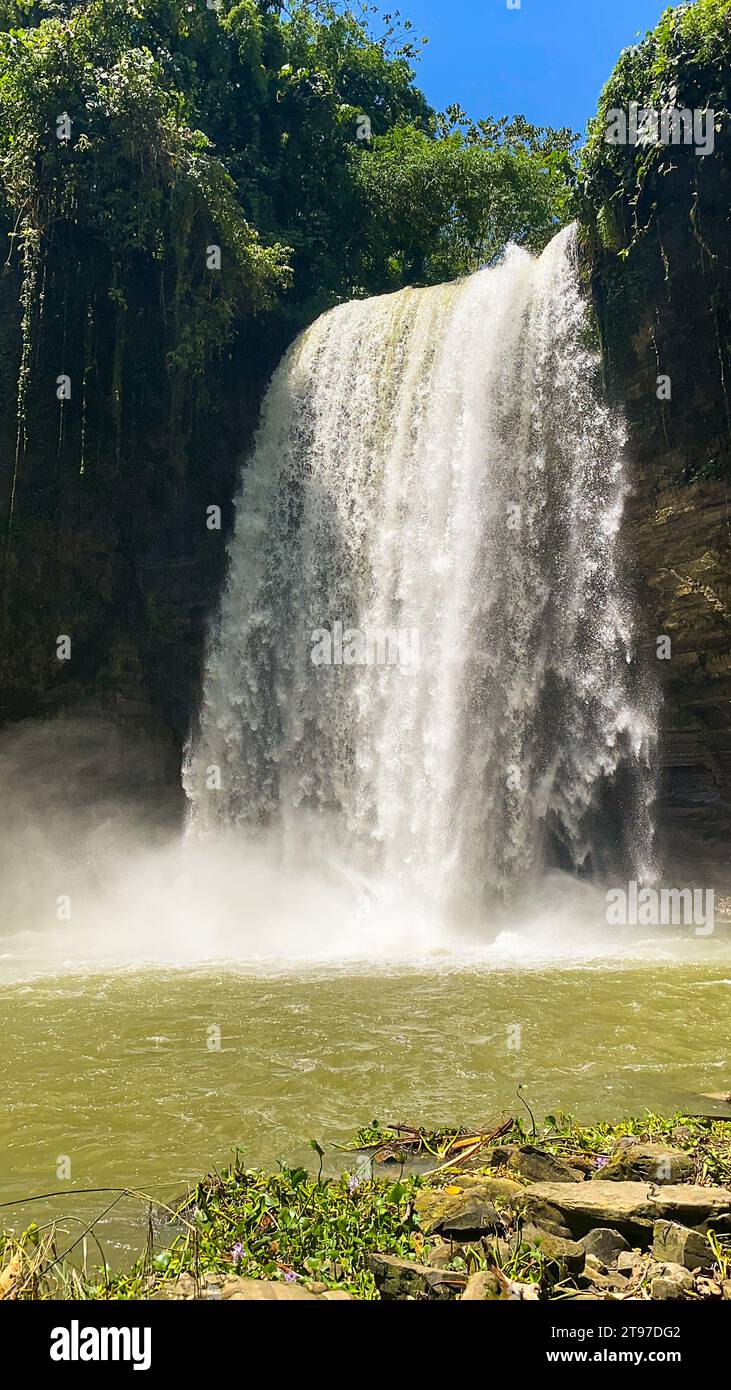 Mountain with waterfall. Hikong Alo Falls. Lake Sebu. South Cotabato, Philippines. Stock Photo