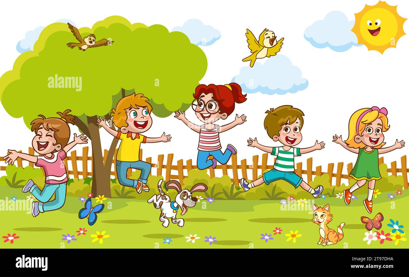 Vector illustration of happy kids playing in playground Stock Vector ...