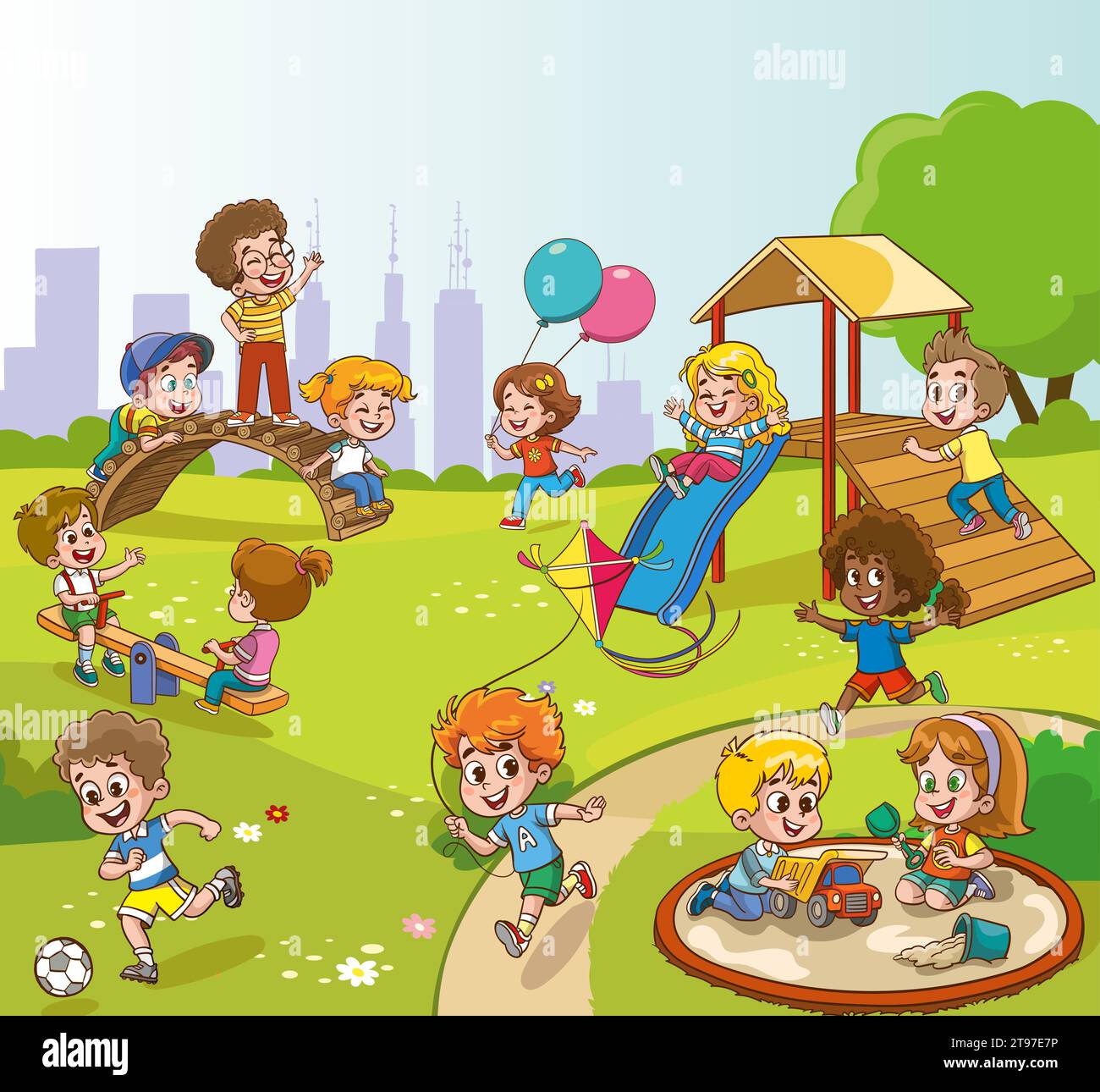 Vector illustration of happy kids playing in playground Stock Vector ...