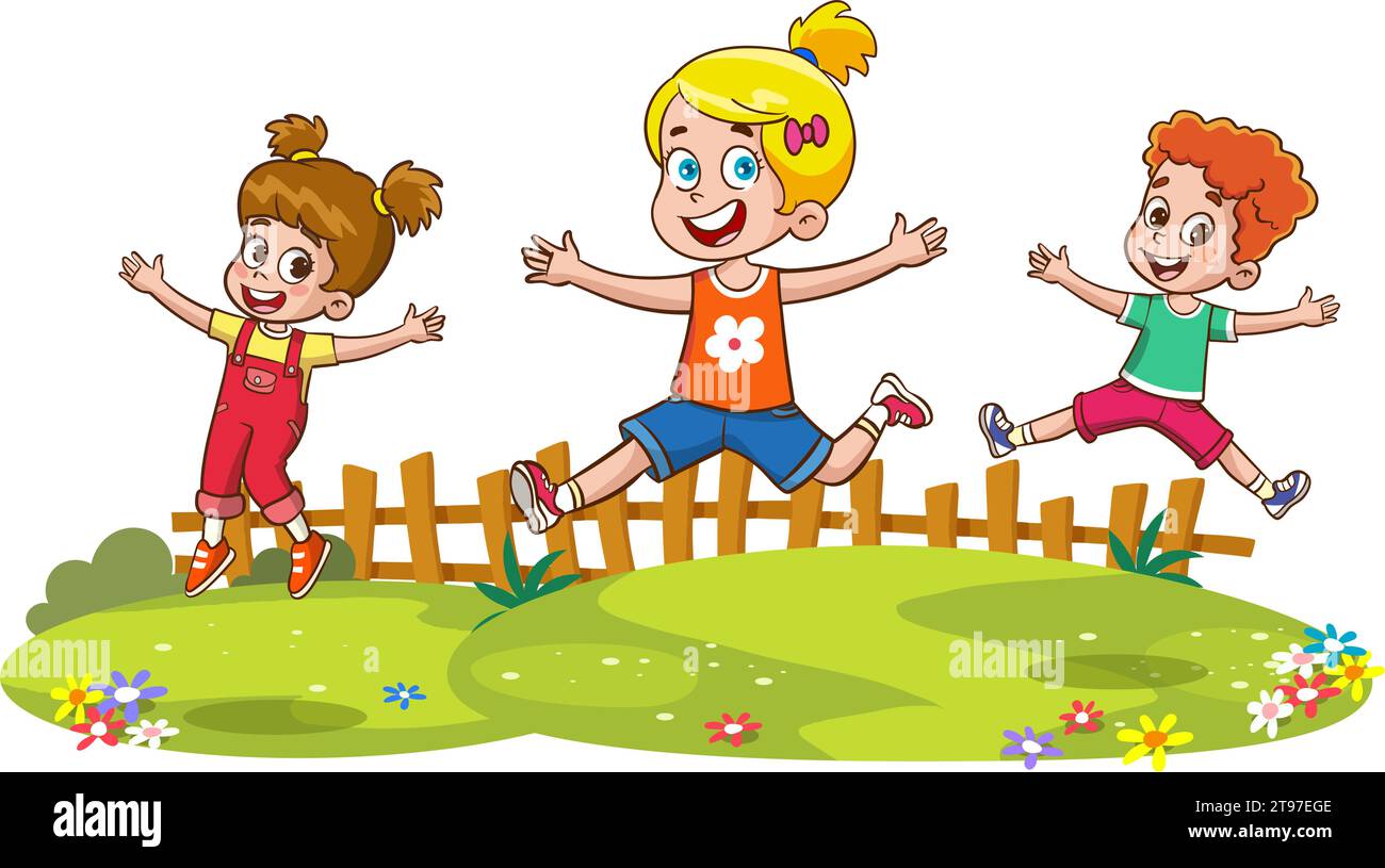 little kid play together with friend and feel happy vector Stock Vector