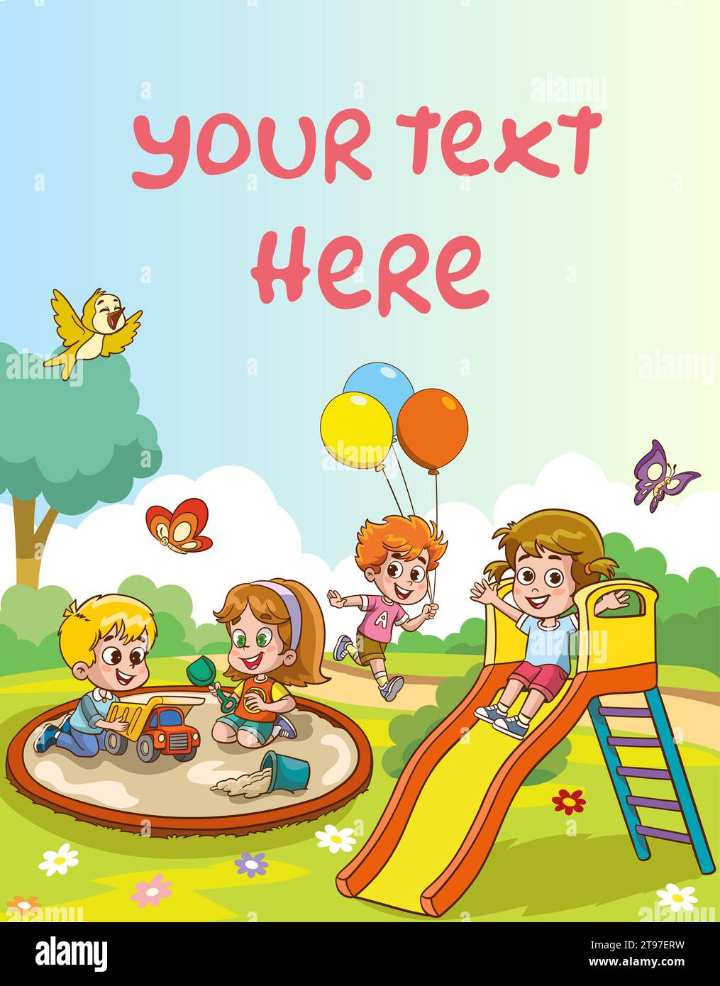 Vector illustration of happy kids playing in playground Stock Vector ...