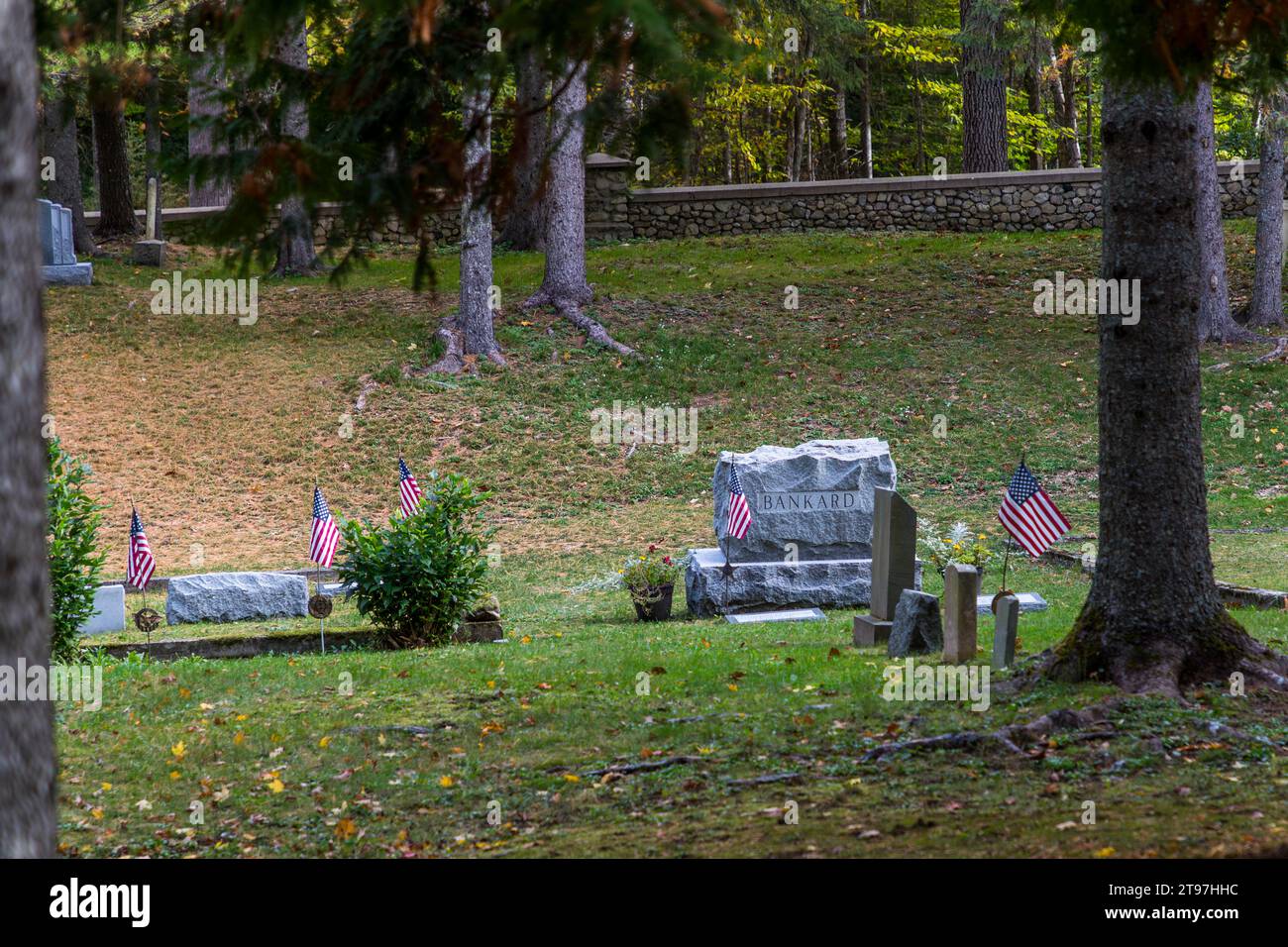 Saint Anne's Cemetery on Mackinac Island. The island has a diameter of 8 miles. Native American tribes use the island as a burial ground. Cemetery of the Mackinac Island garrison. Fort Mackinac Island, Michigan, United States Stock Photo