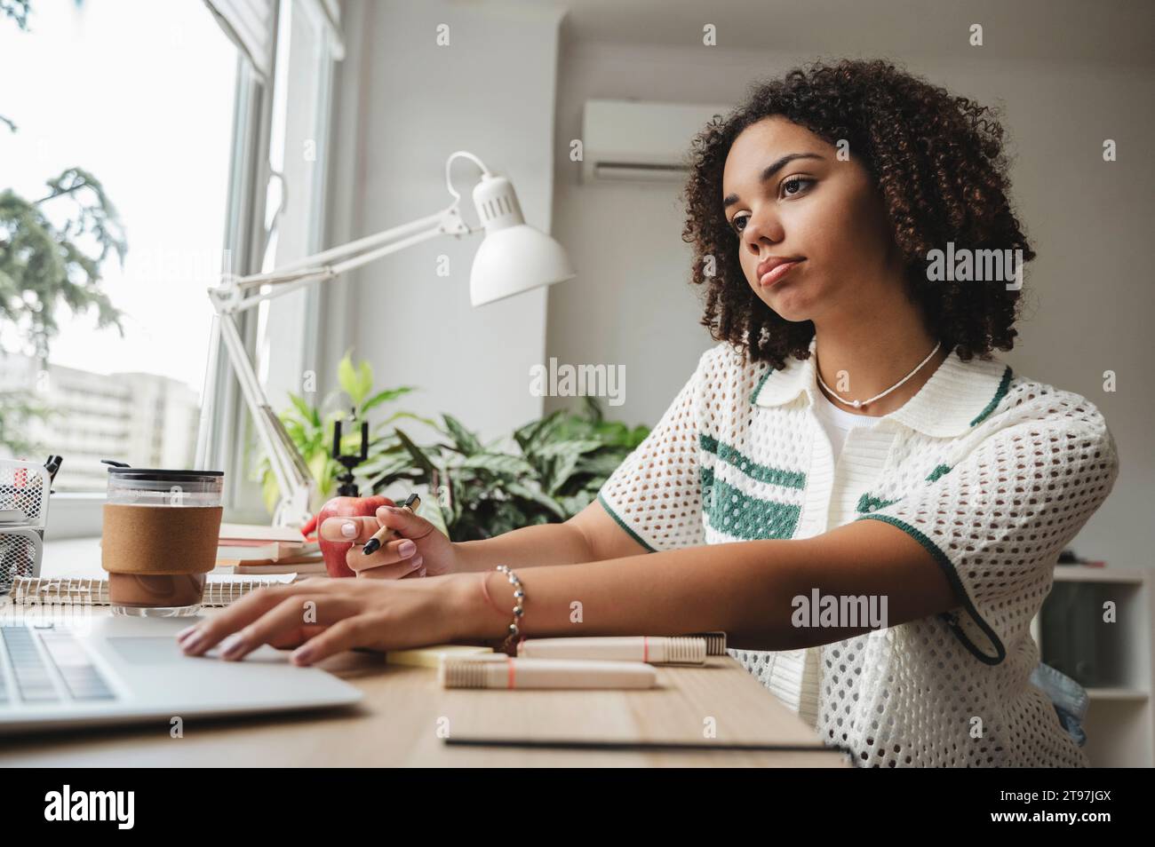 Teenage girl using computer at home hi-res stock photography and images ...