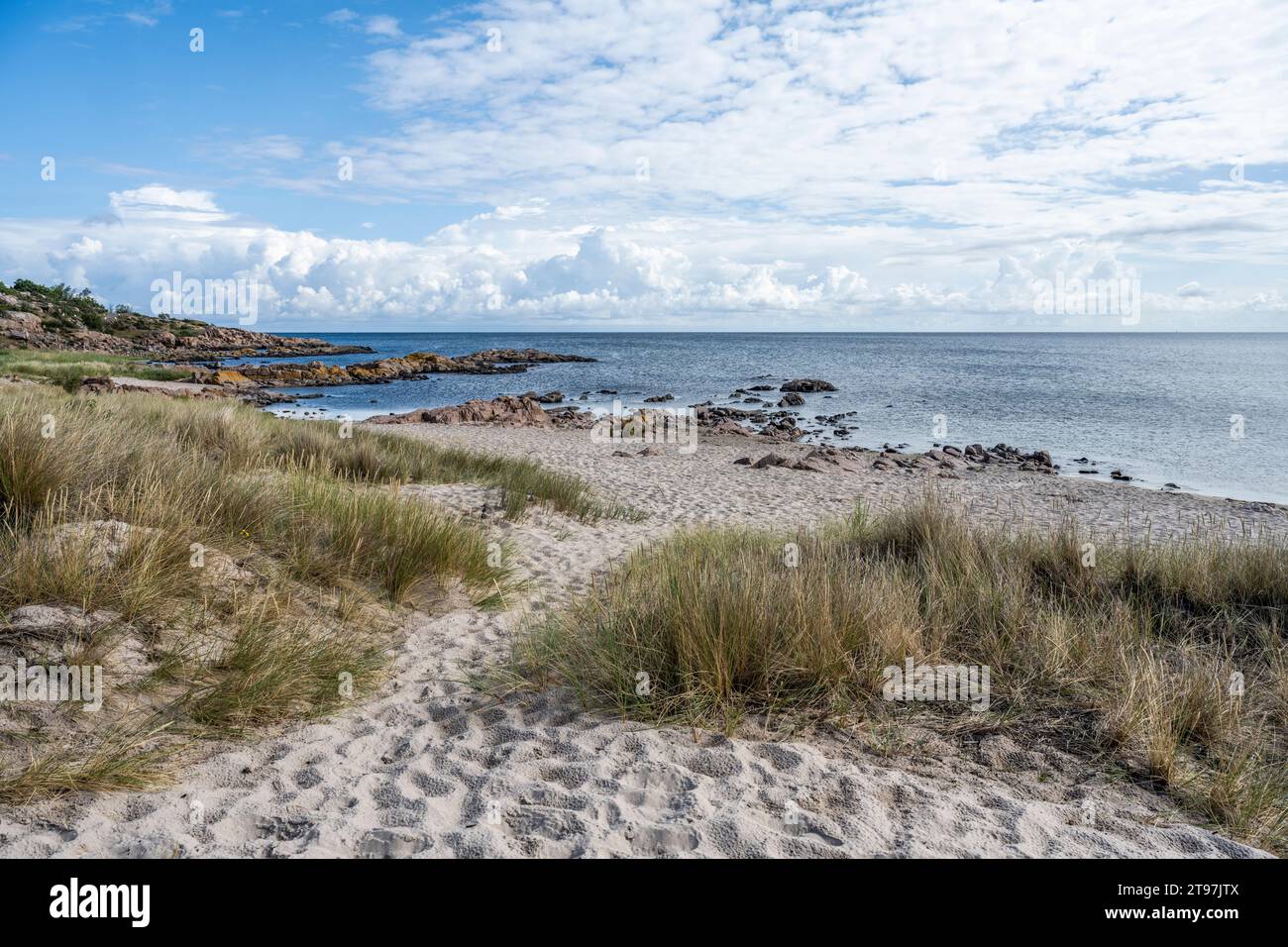 Denmark, Bornholm, Sandvig beach with Baltic Sea in background Stock Photo