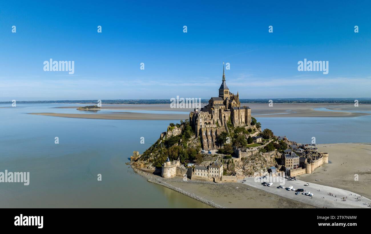 France, Normandy, Aerial panorama of Mont Saint-Michel Stock Photo