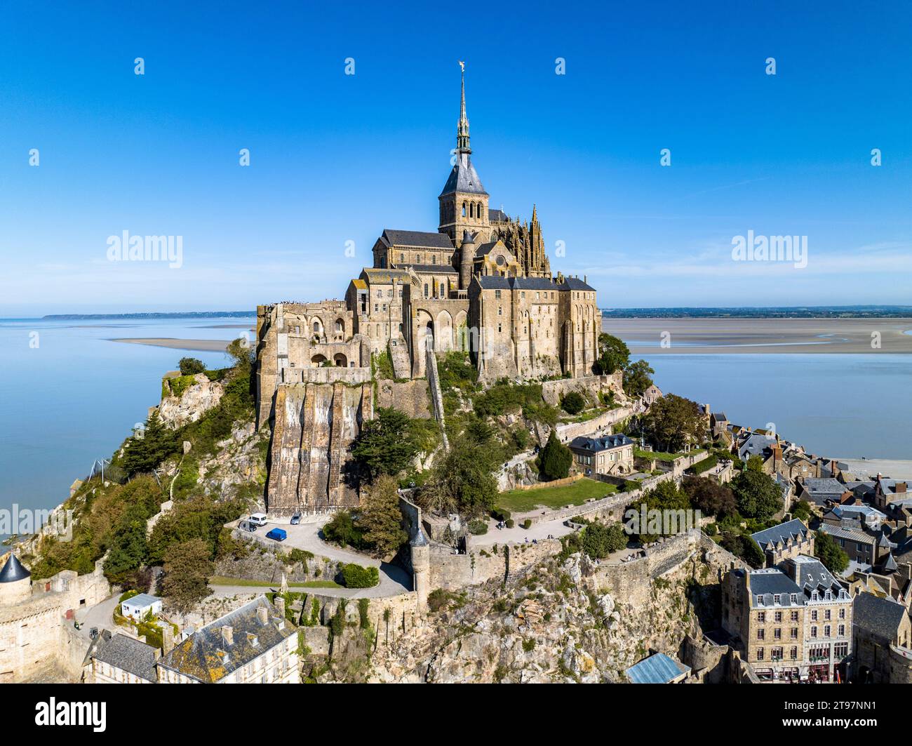 France, Normandy, Aerial view of Mont Saint-Michel Stock Photo