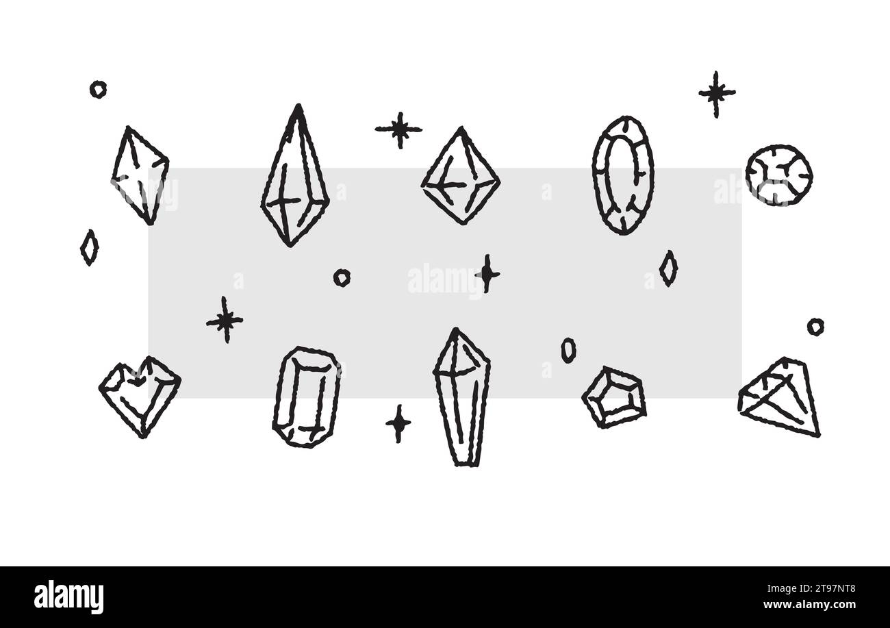 Doodle hand drawn diamonds, line gems on a white background. Vector jewelry stones Stock Vector