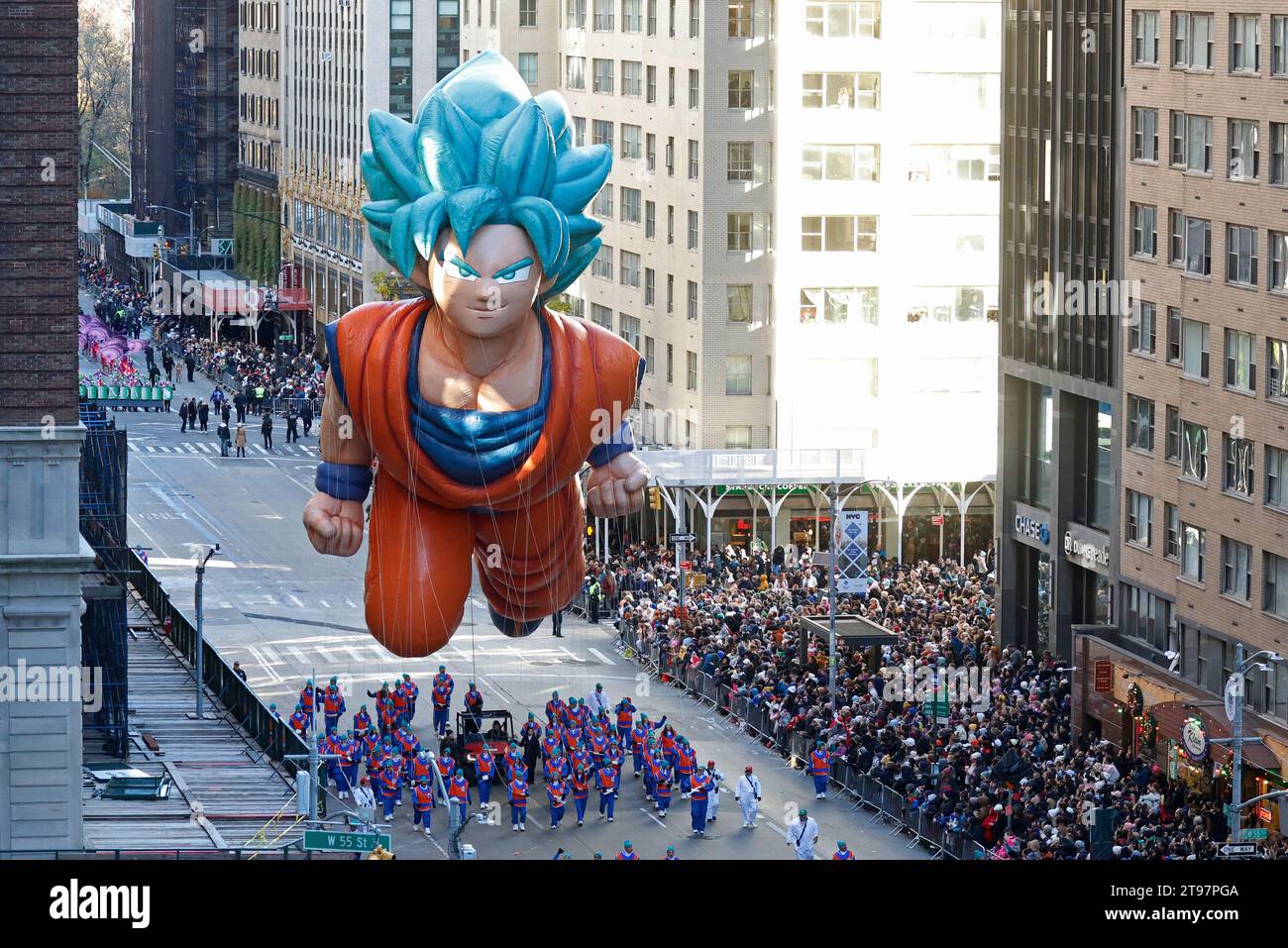 New York, United States. 23rd Nov, 2023. The balloon depicting Goku in his Super Saiyan Blue