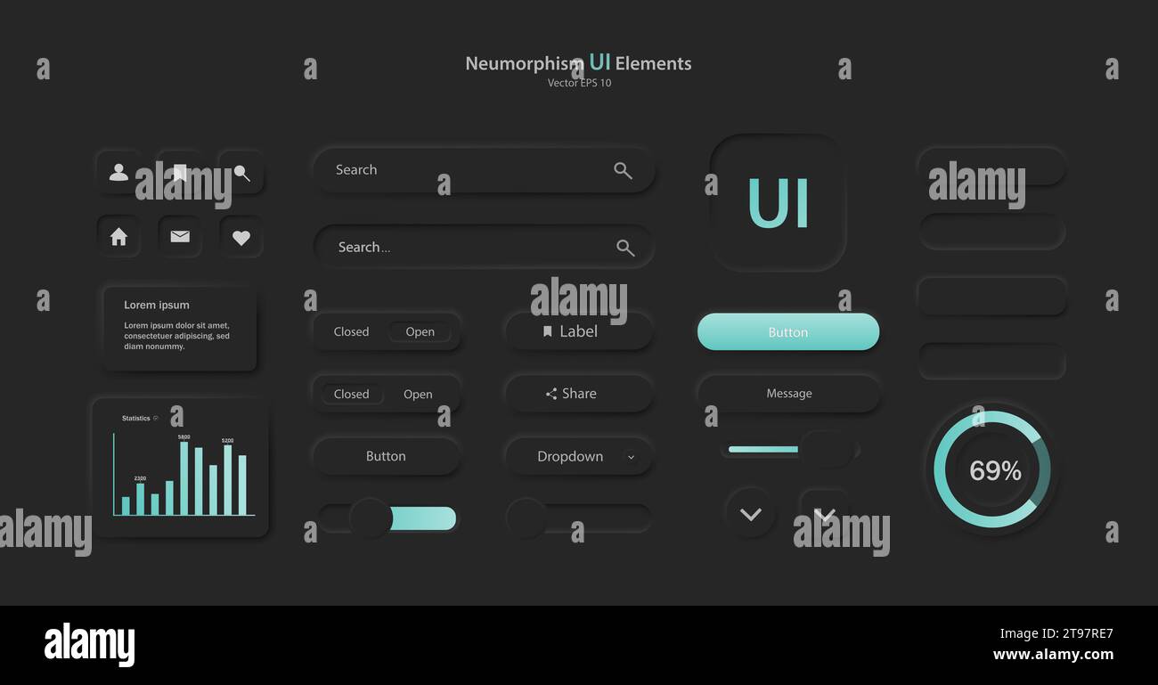 A set of user interface elements for a mobile application in black. Stock Vector
