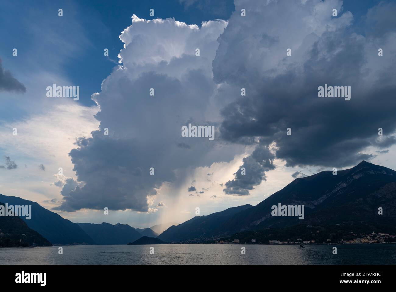 Rain squall over lake Como, from Bellagio Stock Photo