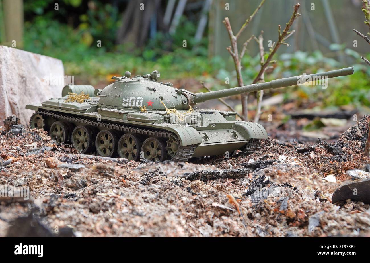 Obsolete Russian T62 tank model in a diorama Stock Photo
