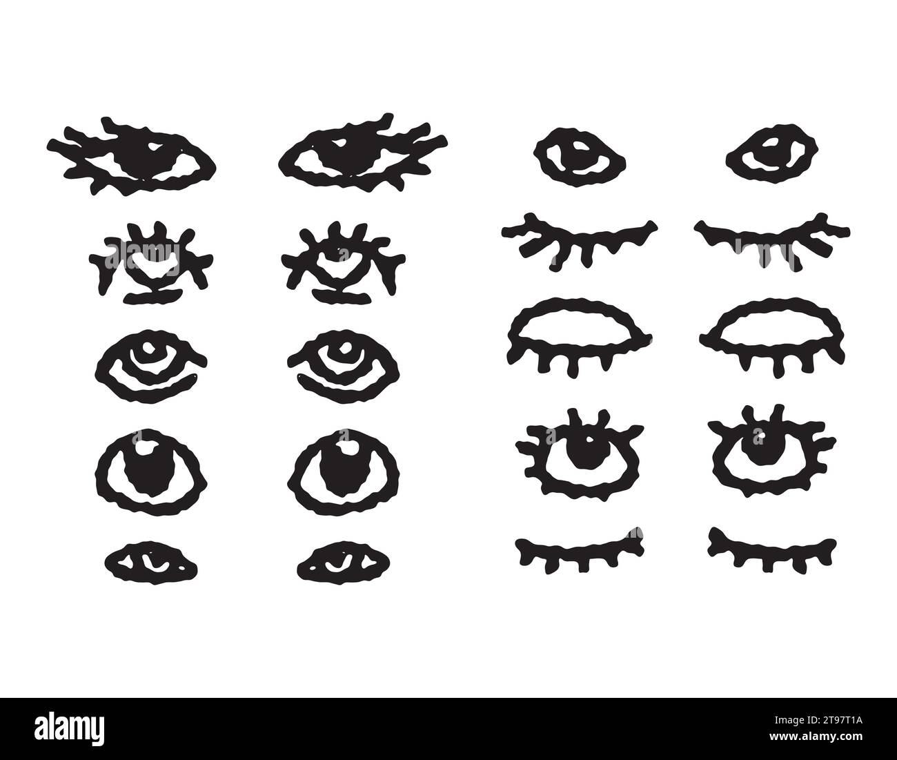 set of doodle eyes on a white background, illustration drawn in pencil ...