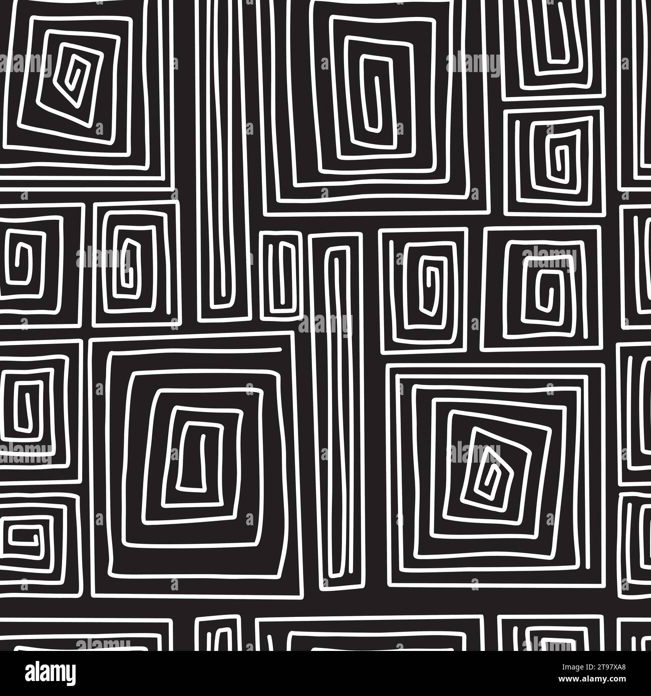 Seamless modern geometric pattern. White linear spirals rectangles on ...