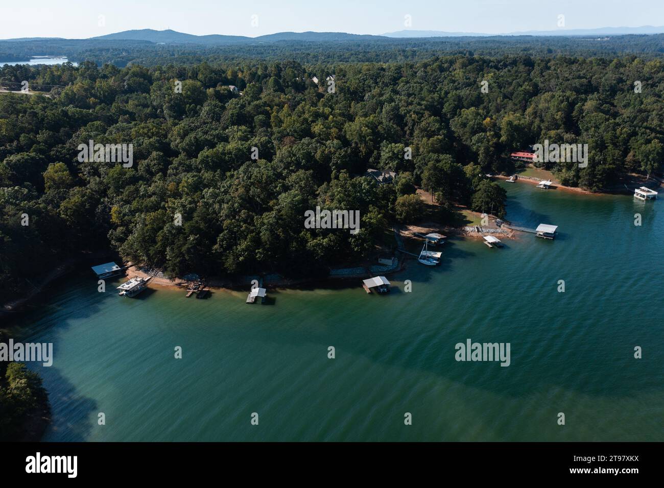 Panoramic aerial view of beautiful Lake Lanier a popular summer destination for water sports lover and a major source of water supply to Metro Atlanta Stock Photo