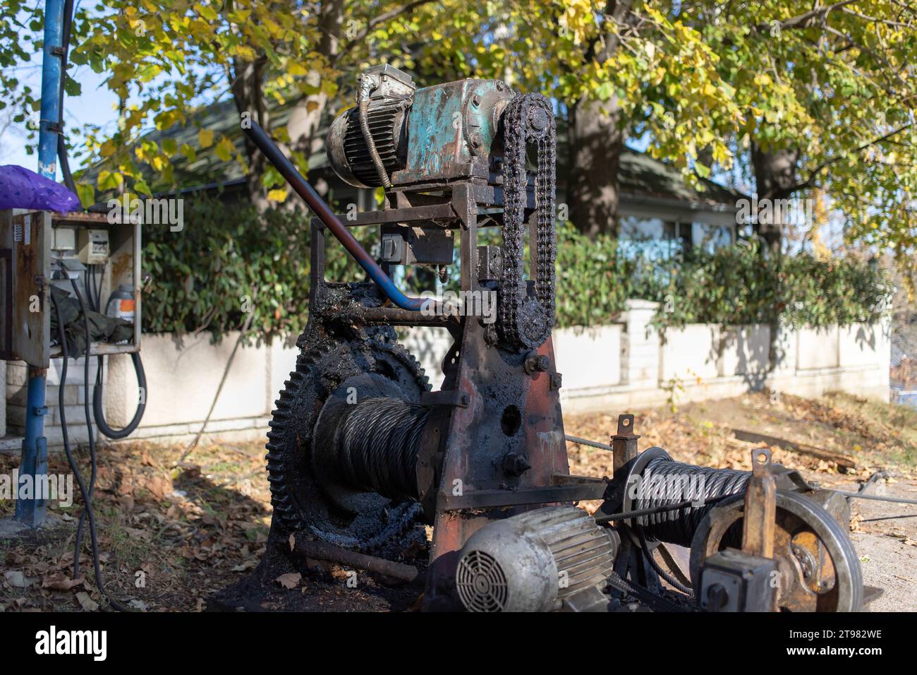 An old winch for pulling boats out of the river Stock Photo